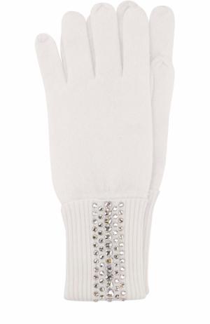 Кашемировые перчатки с отделкой стразами Swarovski William Sharp. Цвет: белый