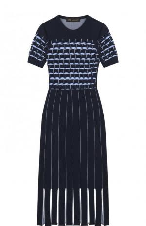 Приталенное платье-миди с коротким рукавом Versace. Цвет: синий