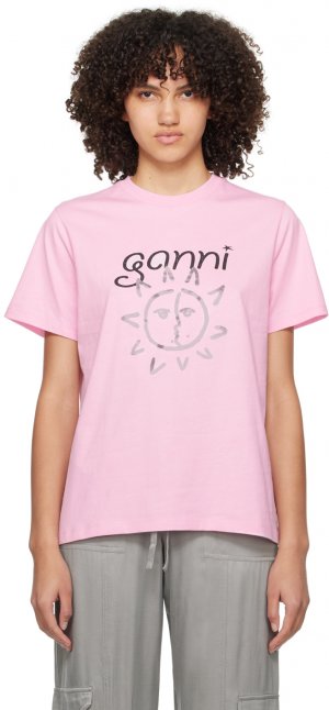 Розовая футболка с принтом Ganni