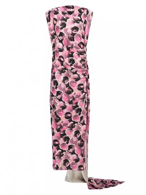 Длинное атласное платье с принтом , розовый Prada