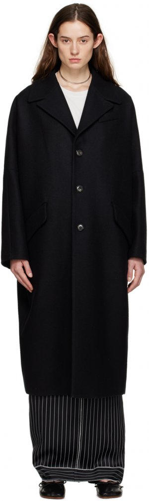Черное однобортное пальто MM6 Maison Margiela
