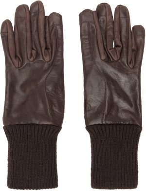 Коричневые короткие перчатки с ребристыми манжетами Rick Owens