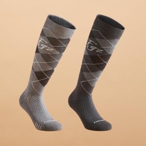 Носки для верховой езды женские/мужские - 500 графический принт серый/черный 2 шт. FOUGANZA, цвет grau Fouganza