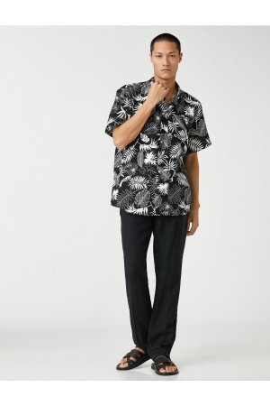 Рубашка с цветочным принтом и коротким рукавом классическим воротником, черный Koton