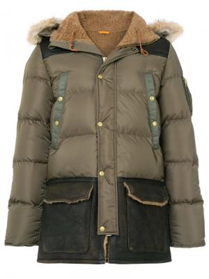 Стеганое пальто с контрастными панелями Schott. Цвет: зеленый