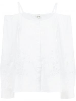 Блузка с вышивкой и открытыми плечами Suno. Цвет: белый