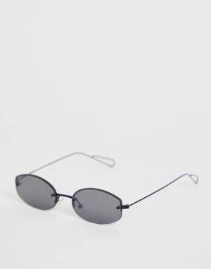 Черные узкие овальные солнцезащитные очки в металлической оправе -Черный цвет Weekday