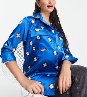 Эксклюзивная пижамная oversized-рубашка кобальтового цвета с геометрическим принтом от комплекта -Разноцветный Queen Bee