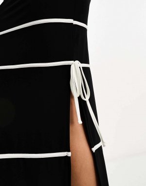 Черная макси-юбка черного цвета с контрастными ремешками ASOS