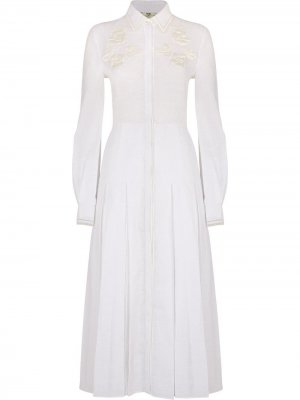 Платье с длинными рукавами и кружевной вышивкой Fendi. Цвет: белый