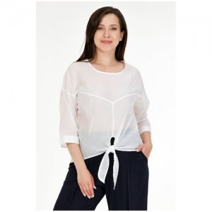 Блуза Olsi, повседневный стиль, прямой силуэт, укороченный рукав, в полоску, размер 48, белый plus size OLS. Цвет: белый