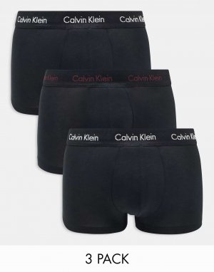 Три пары плавок с низкой посадкой и контрастным логотипом на поясе черного цвета Calvin Klein