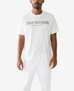 Мужская свободная футболка с короткими рукавами и монограммой Arch , белый True Religion