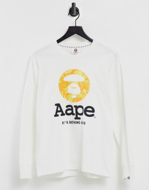Белый лонгслив с классическим логотипом AAPE By A Bathing Ape APE®