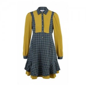 Платье Х -образного силуэта комбинированное горчица/клетка Mammy Size 31089543 (Горчица; Размер 48) MammySize. Цвет: желтый/синий