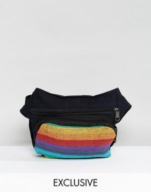 Сумка-кошелек на пояс с разноцветными полосками Insp Reclaimed Vintage. Цвет: черный