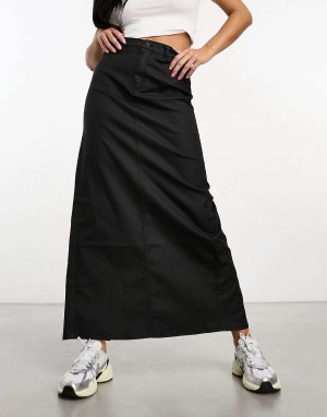 Черная макси-юбка Rose с вощеным покрытием и разрезом Weekday