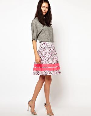 Пышная юбка с совиным принтом и неоновой отделкой Lulu & Co. Цвет: мульти
