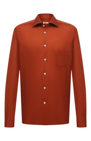 Хлопковая рубашка Kiton. Цвет: оранжевый
