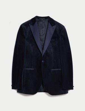 Бархатный пиджак-смокинг приталенного кроя , темно-синий Marks & Spencer