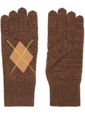 Перчатки вязки интарсия с узором аргайл Burberry. Цвет: коричневый