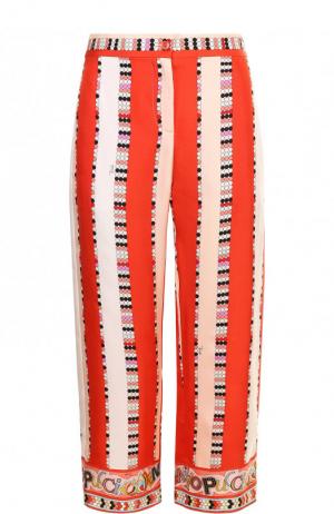 Укороченные шелковые брюки с принтом Emilio Pucci. Цвет: розовый