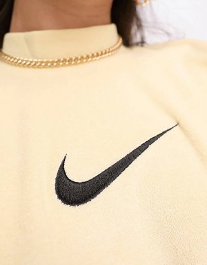 Укороченная махровая футболка миди с галочкой бледно-ванильного цвета Nike