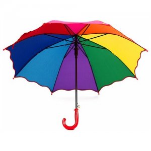 Зонт детский трость Радужный для мальчиков и девочек с волнистой кромкой рисунком Радуга, полуавтоматический зонт-трость, синяя ручка Baziator. Цвет: фиолетовый/красный/синий/розовый/зеленый/оранжевый/голубой/желтый