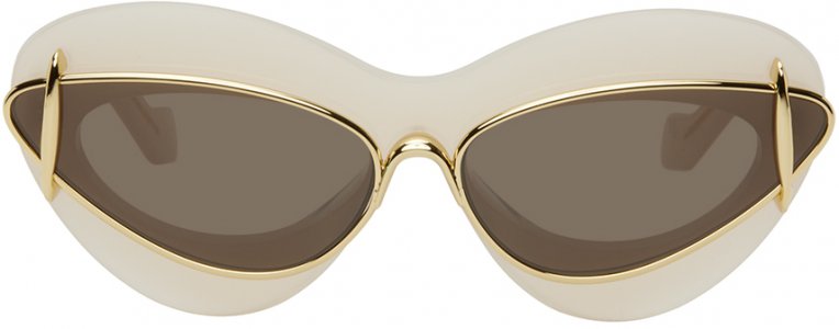 Солнцезащитные очки в двойной оправе кремово-белого и золотого цвета Loewe