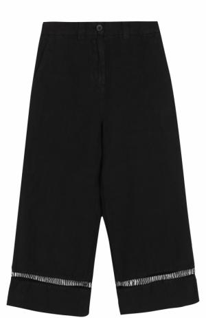 Укороченные льняные брюки с карманами 120% Lino. Цвет: черный