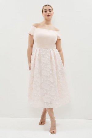 Платье миди больших размеров с глубоким вырезом и вышивкой , розовый Coast