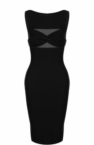 Платье-футляр без рукавов с прозрачными вставками Herve L.Leroux. Цвет: черный
