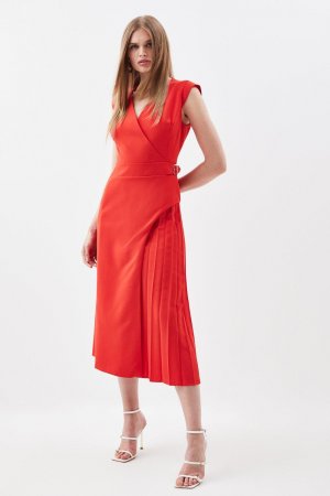 Платье миди со складками в стиле милитари , красный Karen Millen
