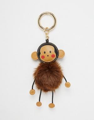 Брелок для ключей с помпоном Cheeky Monkey ASOS. Цвет: коричневый