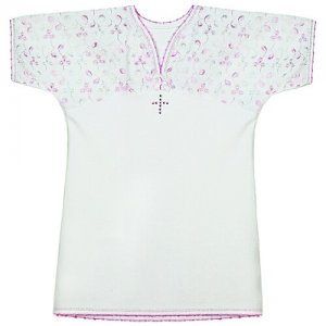 Рубашка крестильная Цвет белый/розовый Размер 92 Ткань интерлок Три ползунка. Цвет: розовый/белый