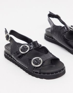 Черные сандалии с эффектом крокодиловой кожи -Черный Glamorous