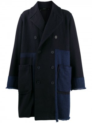 Двубортное пальто с контрастными вставками Maison Flaneur. Цвет: синий