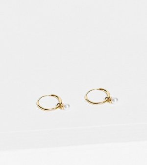 Позолоченные серьги-кольца с маленькими жемчужинами -Золотистый Orelia
