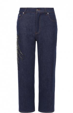 Укороченные джинсы прямого кроя с контрастной вышивкой Emilio Pucci. Цвет: темно-синий