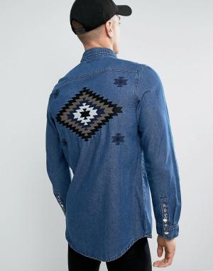 Джинсовая рубашка с вышивкой Liquor N Poker &. Цвет: синий