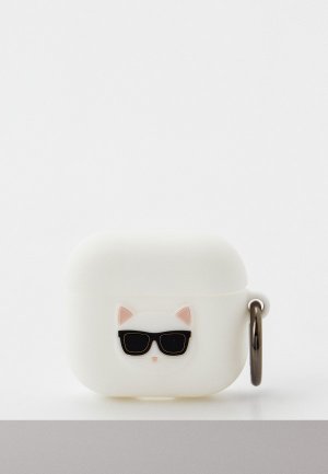 Чехол для наушников Karl Lagerfeld Airpods 3, Silicone case with ring Choupette White. Цвет: белый