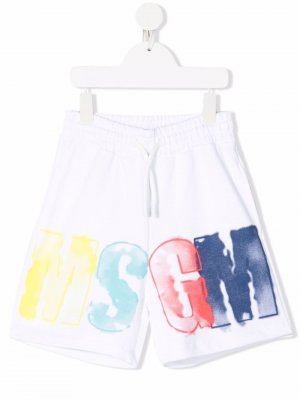 Спортивные шорты с логотипом MSGM Kids. Цвет: белый