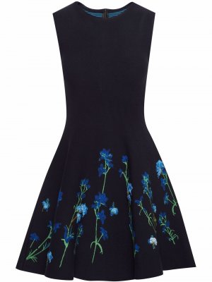 Расклешенное платье с жаккардовым цветочным узором Oscar de la Renta. Цвет: синий