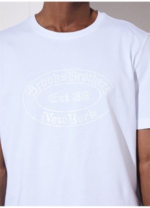Белая мужская приталенная футболка с круглым вырезом Brooks Brothers