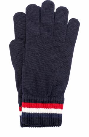 Шерстяные вязаные перчатки Moncler. Цвет: темно-синий