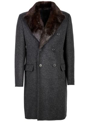 Пальто с меховым воротником PRADA. Цвет: серый