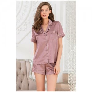 Пижама , рубашка, шорты, короткий рукав, размер XL, розовый Mia-Mella. Цвет: серый