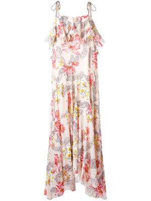 Длинное платье с цветочным принтом Philosophy Di Lorenzo Serafini. Цвет: телесный