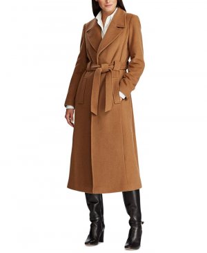 Женское длинное пальто с запахом и поясом из смесовой шерсти , тан/бежевый Lauren Ralph
