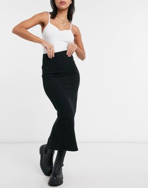 Черная юбка миди в рубчик -Черный цвет New Look